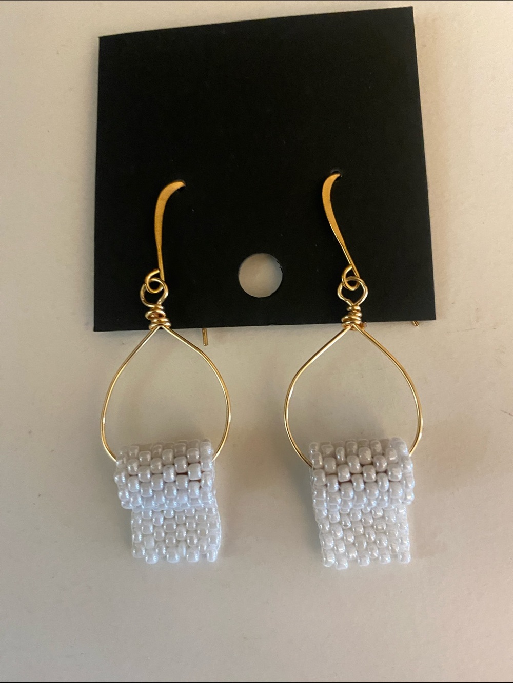Conversational Piece Beaded Toilet Paper in White and Gold Dangling Earrings